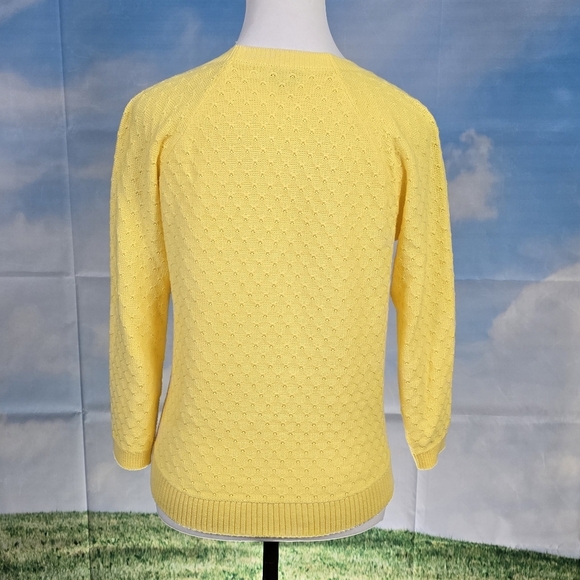 TALBOTS | 100% COTTON LIGHTWEIGHT PRETZEL KNIT CROPPED SLEEVE SWEATER - Picture 4 of 15